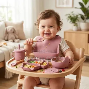 6 PCS Baby Feeding Set ባለ 6 ፍሬ የህፃናት የሲሊኮን የምግብ ዕቃ