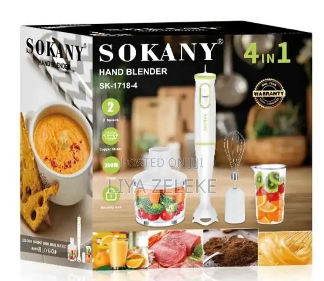 Sokany 4 in 1 Hand Blender ጁስ ፣ ሽንኩርት ፣ ስጋ እና አትክልቶችን ይፈጩበታል