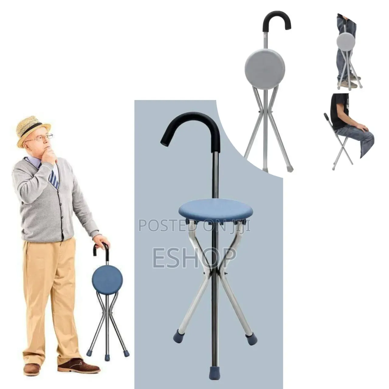 Anti-Tip Tripod Walking Cane Chair – Designed for Stability and Safety