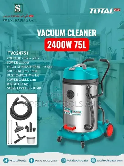 Total 75l Industrial Vacuum Cleaner – Heavy Duty Wet Dry Cleaner