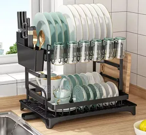 Premium 2-Tier Kitchen Dish Rack Organizer With Drainboard