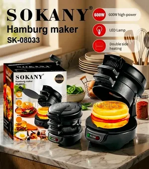 Sokany Hamburger Maker – 600w Double-Sided Electric Burger Grill