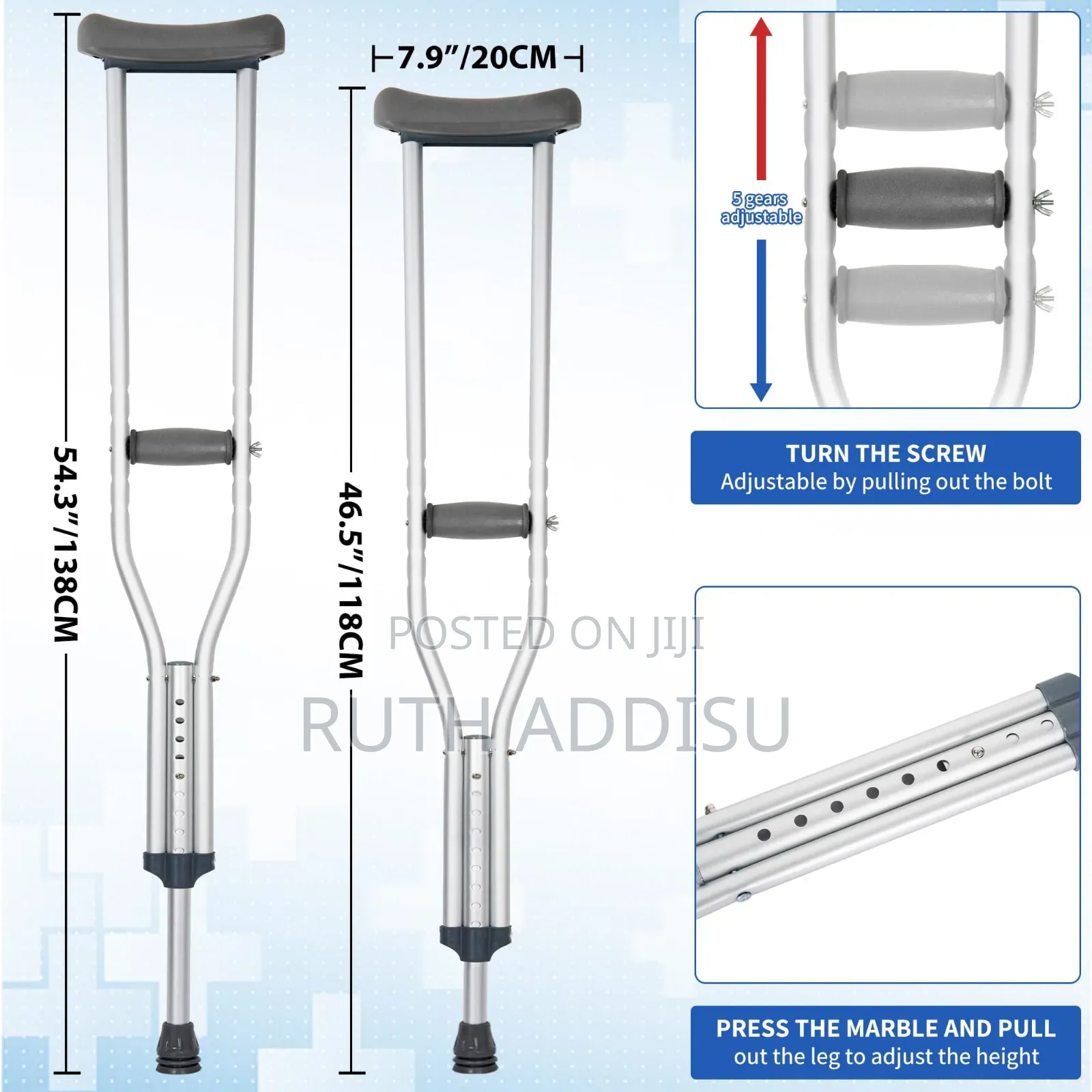 Dynarex Universal Crutches for Kids and Adults, Aluminum Axillary ክራንች