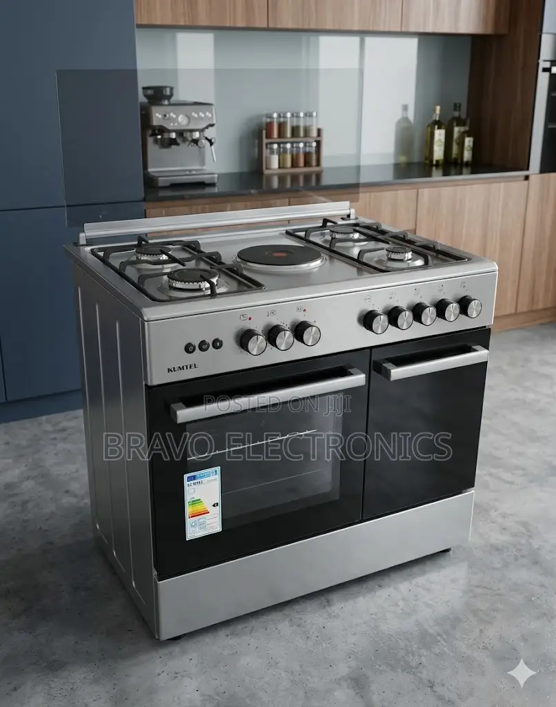 Kumtel 60×90 Round Cooker – 4 Gas + 1 Electric | Fan, Grill Timer