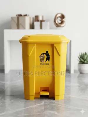 Garbage Bright Yellow Pedal Waste Bin Made Of Plastic, Featuring 50 Li