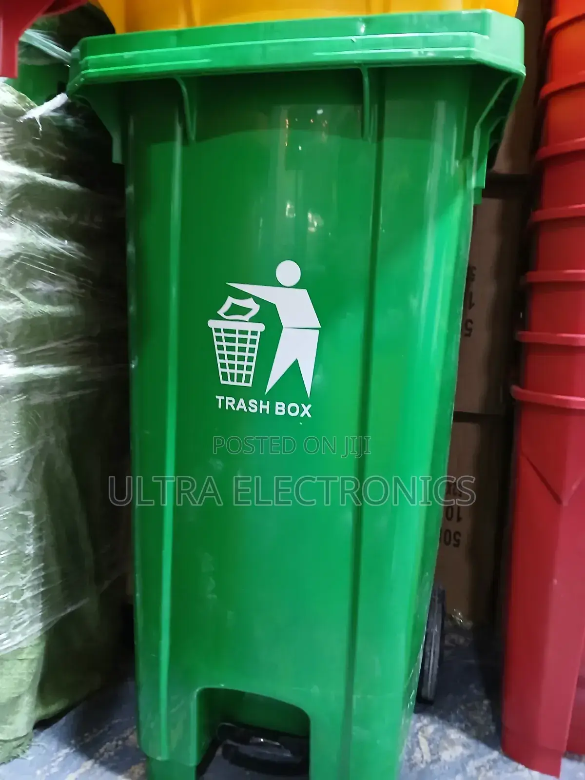 Green, 120-liter Plastic Garbage Trash Box Featuring A Foot Pedal For