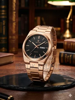 Tevise Watch Features a Rose Gold Case and Stainless Steel Strap.