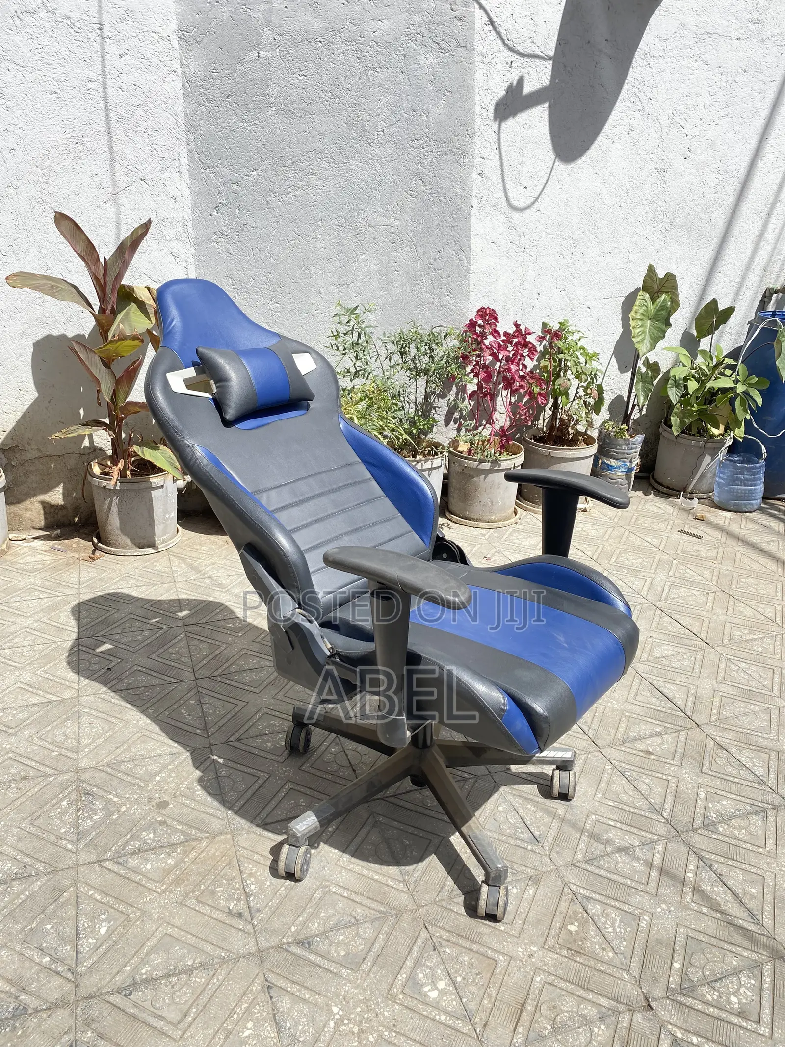 Blue Black Reclining Gaming Chair With Neck Pillow – Like New