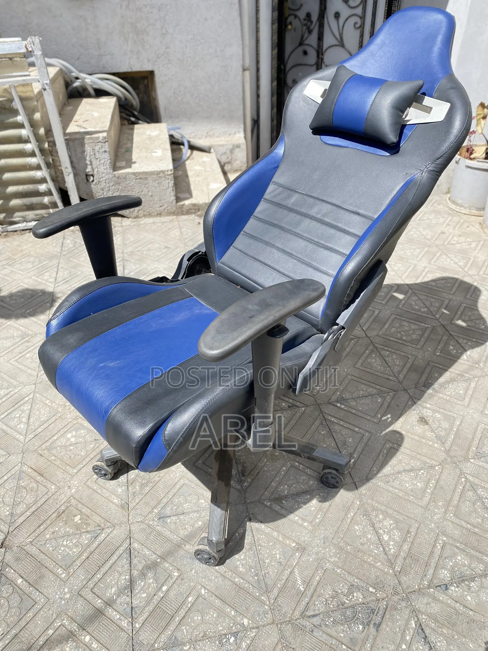 Blue Black Reclining Gaming Chair With Neck Pillow – Like New