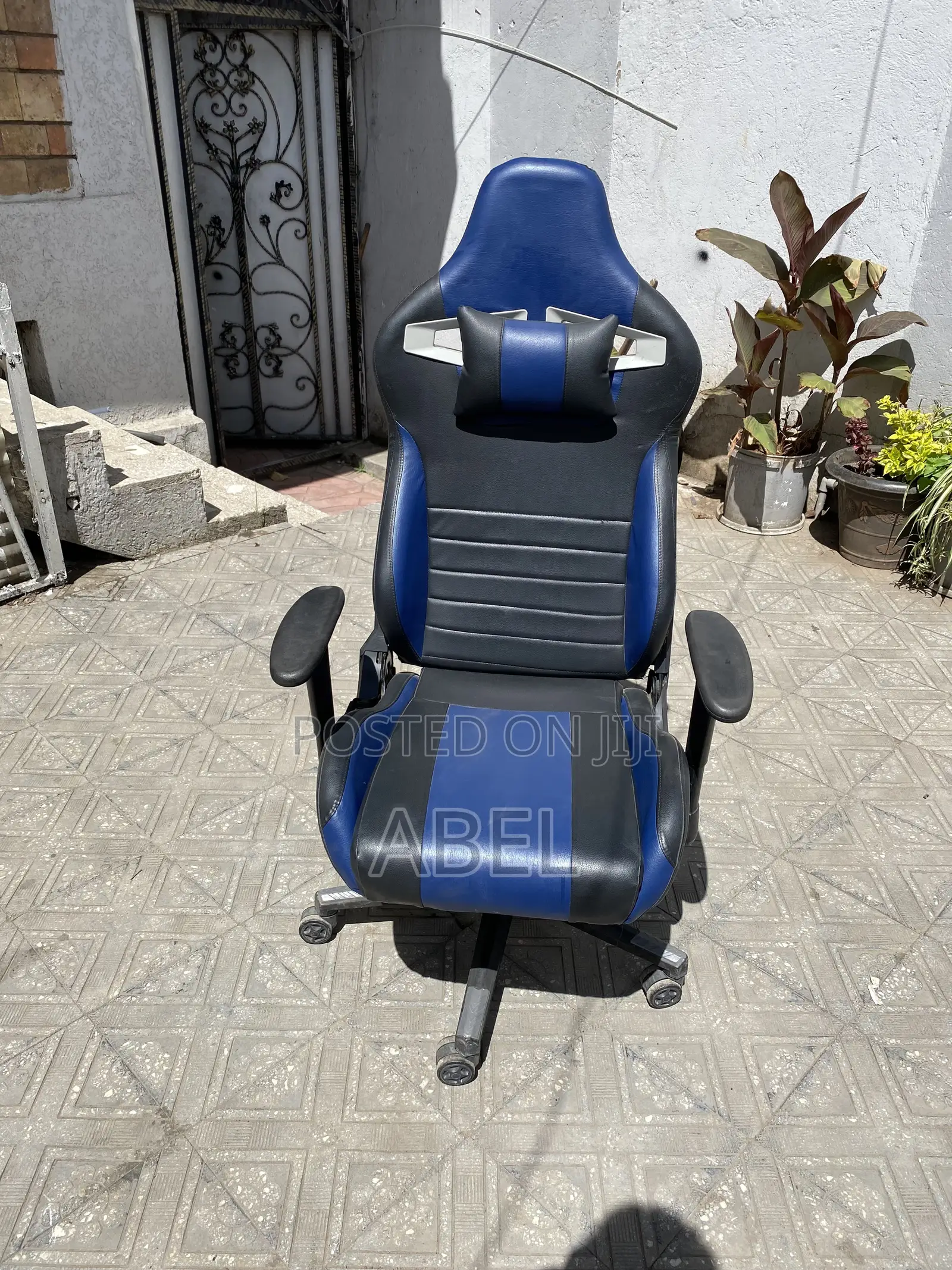 Blue Black Reclining Gaming Chair With Neck Pillow – Like New
