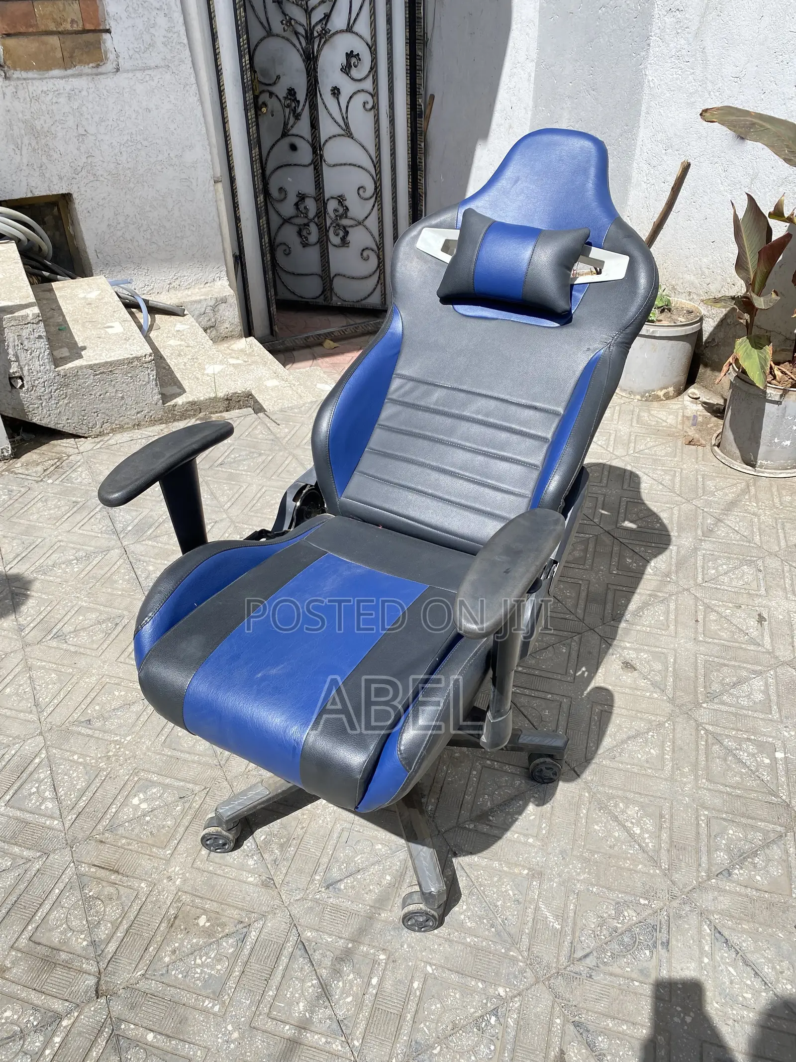 Blue Black Reclining Gaming Chair With Neck Pillow – Like New