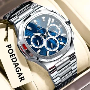 Poedagar 834 Luxury Chronograph Watch, Featuring a Blue Dial