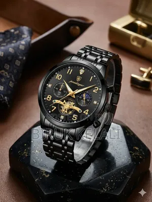 Poedagar Chronograph Wristwatch Featuring a Black Stainless Steel