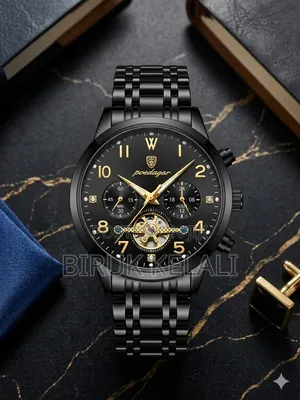Poedagar Chronograph Wristwatch Featuring a Black Stainless Steel
