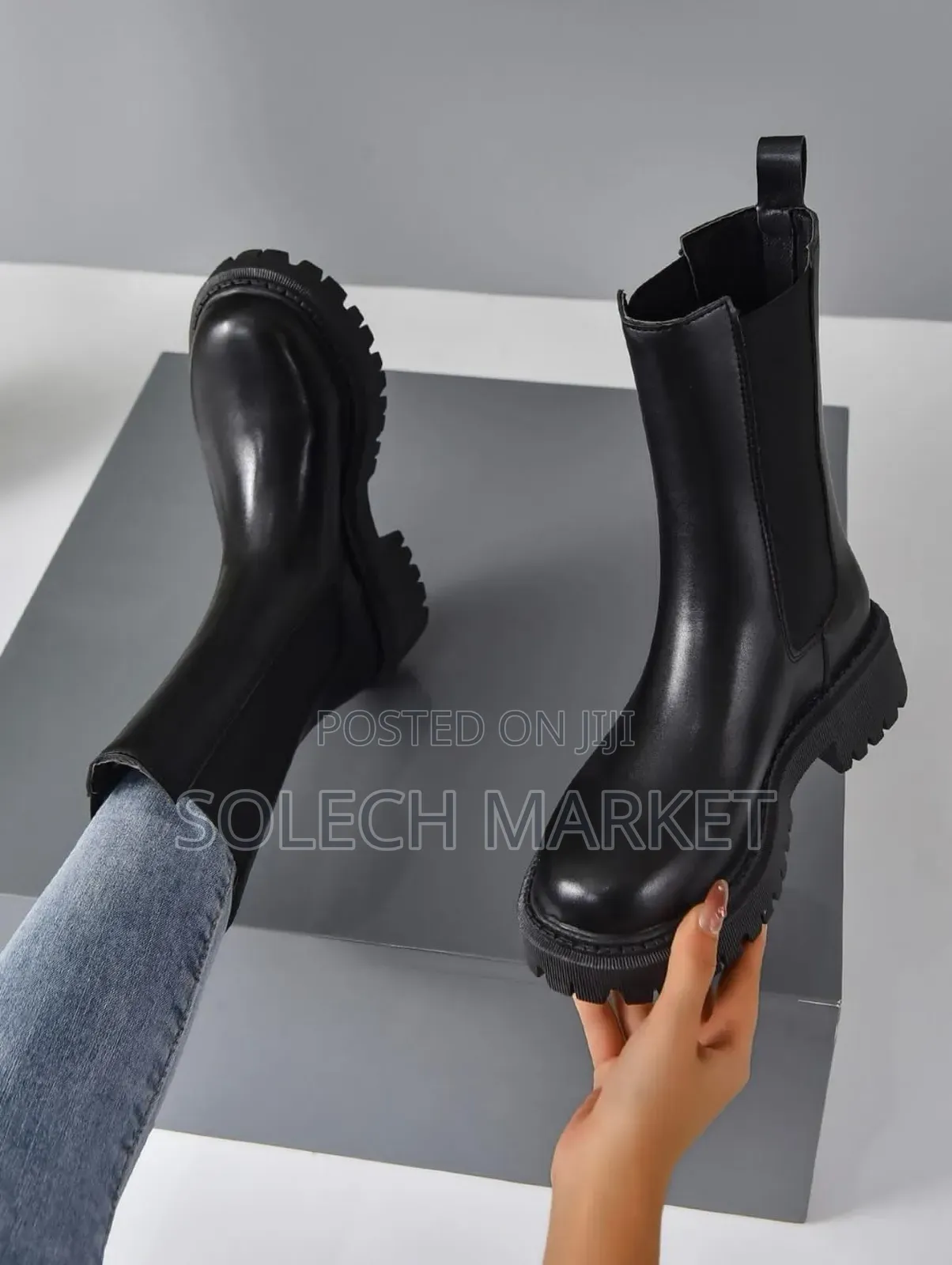 Black Chunky Chelsea Boots