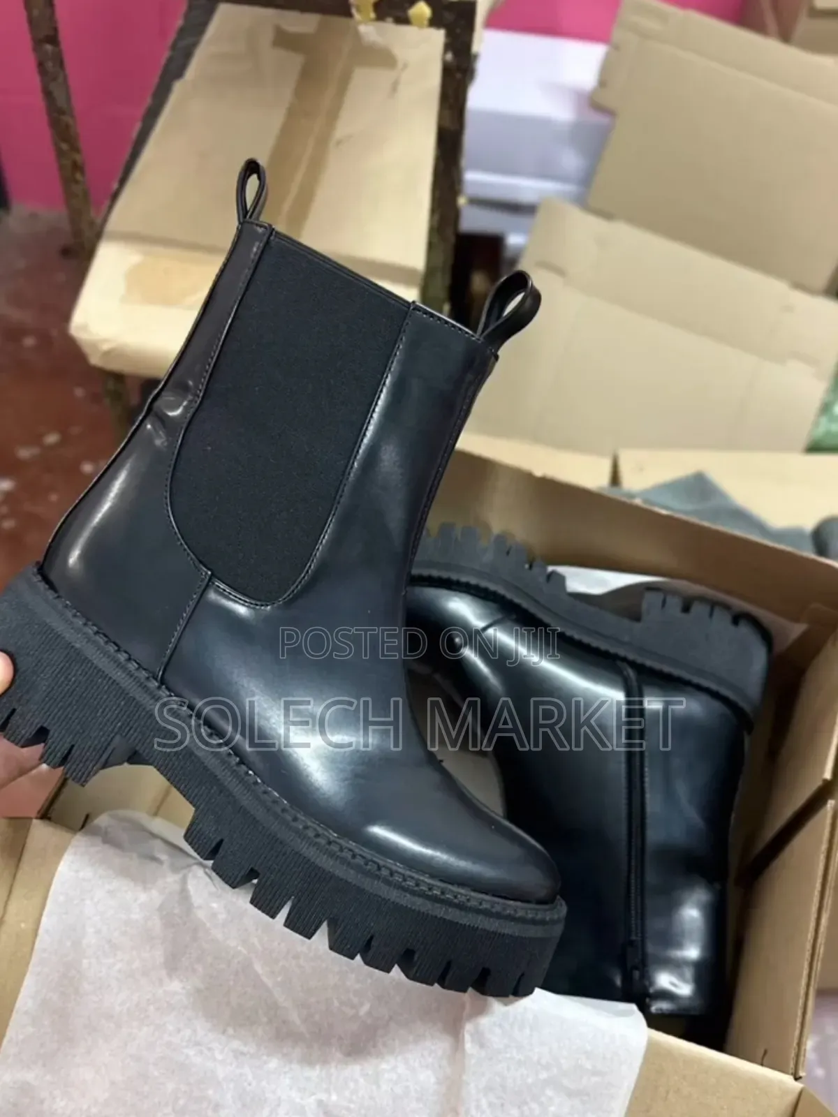 Black Chunky Chelsea Boots