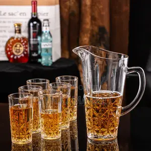 7 Piece Glassware Textured Glass Water and Serving Set