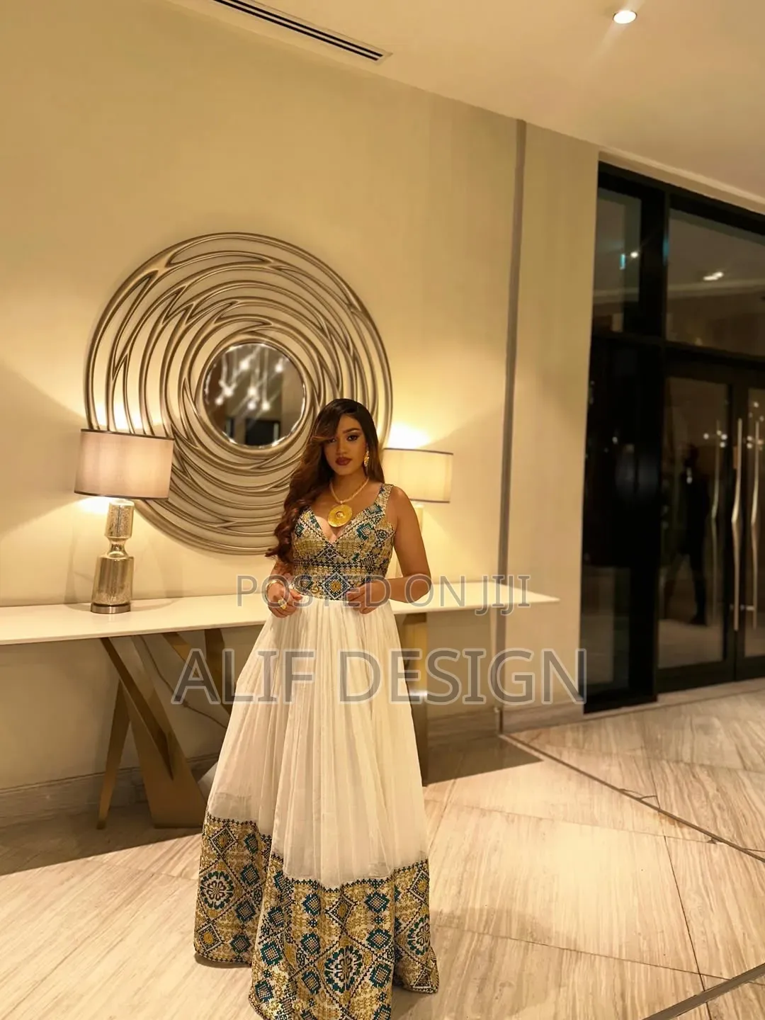 Blue With Golden Habesha Kemis Traditional Clothes