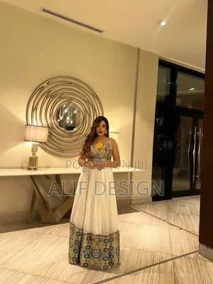 Blue With Golden Habesha Kemis Traditional Clothes