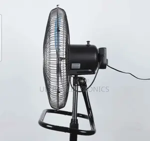 Black 18-Inch Industrial Stand Fan Features a Durable Metal