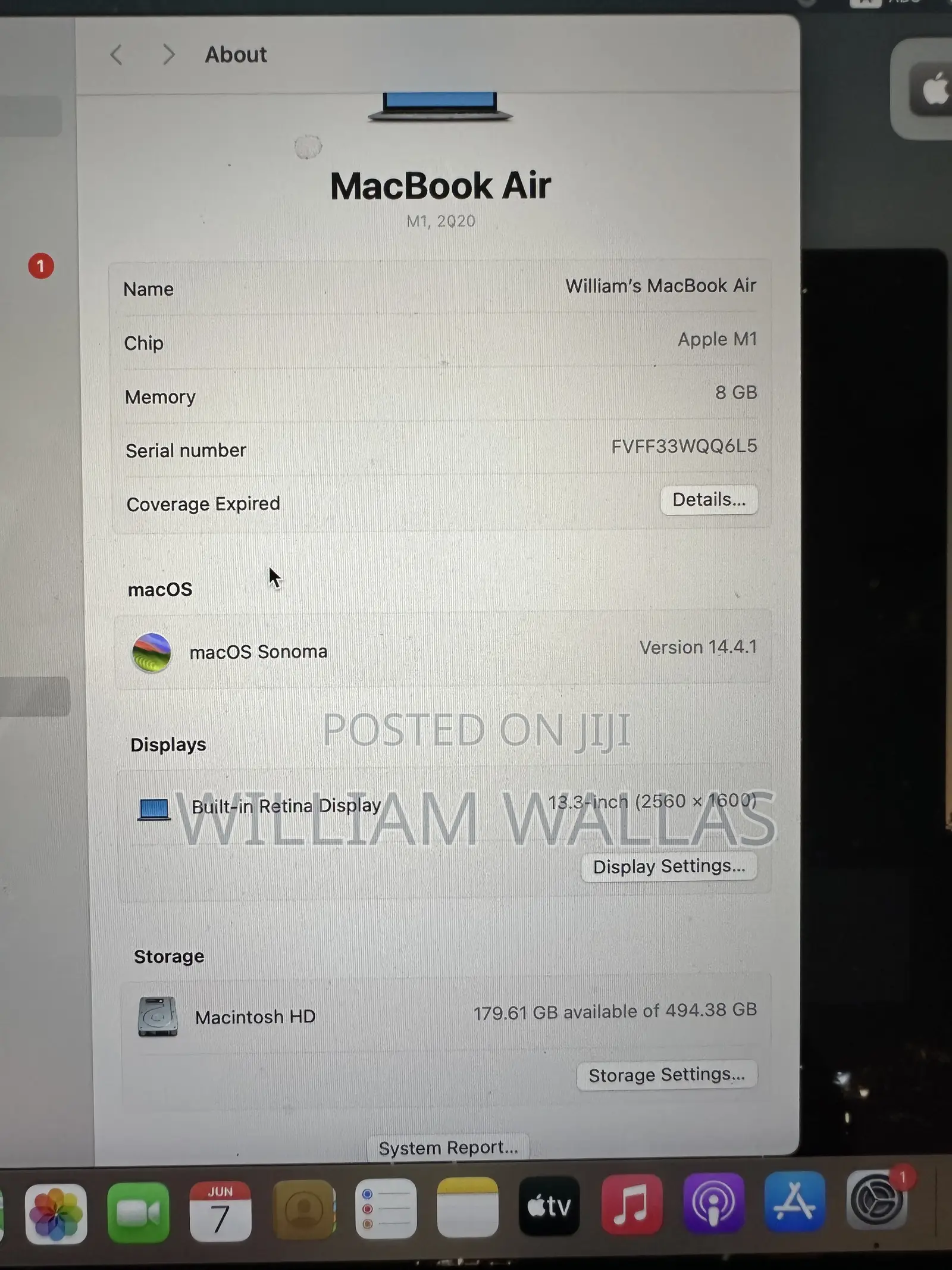 Laptop Apple MacBook Air 2020 M1 8GB Apple M1 SSD 512GB