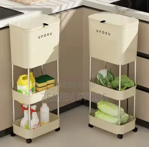 3-Tier Rolling Kitchen Storage Rack Slim Organizer ተንቀሳቃሽ የኩሽና መደርደሪያ