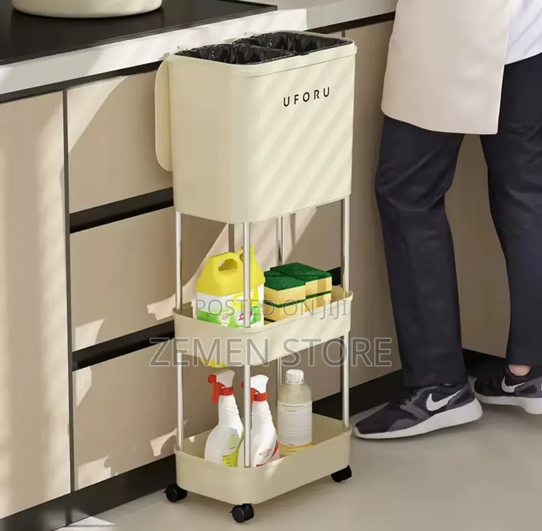 3-Tier Rolling Kitchen Storage Rack Slim Organizer ተንቀሳቃሽ የኩሽና መደርደሪያ