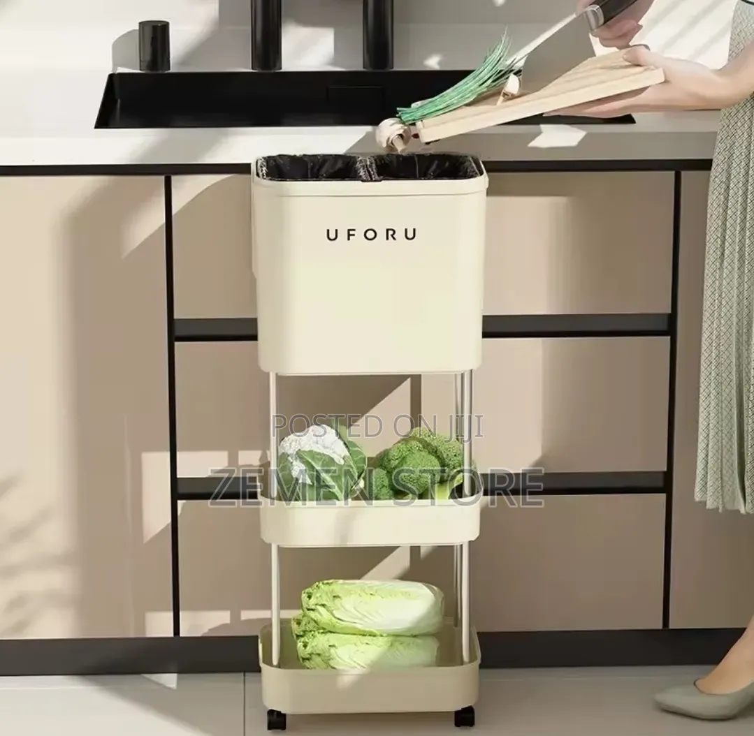 3-Tier Rolling Kitchen Storage Rack Slim Organizer ተንቀሳቃሽ የኩሽና መደርደሪያ
