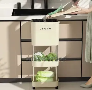 3-Tier Rolling Kitchen Storage Rack Slim Organizer ተንቀሳቃሽ የኩሽና መደርደሪያ