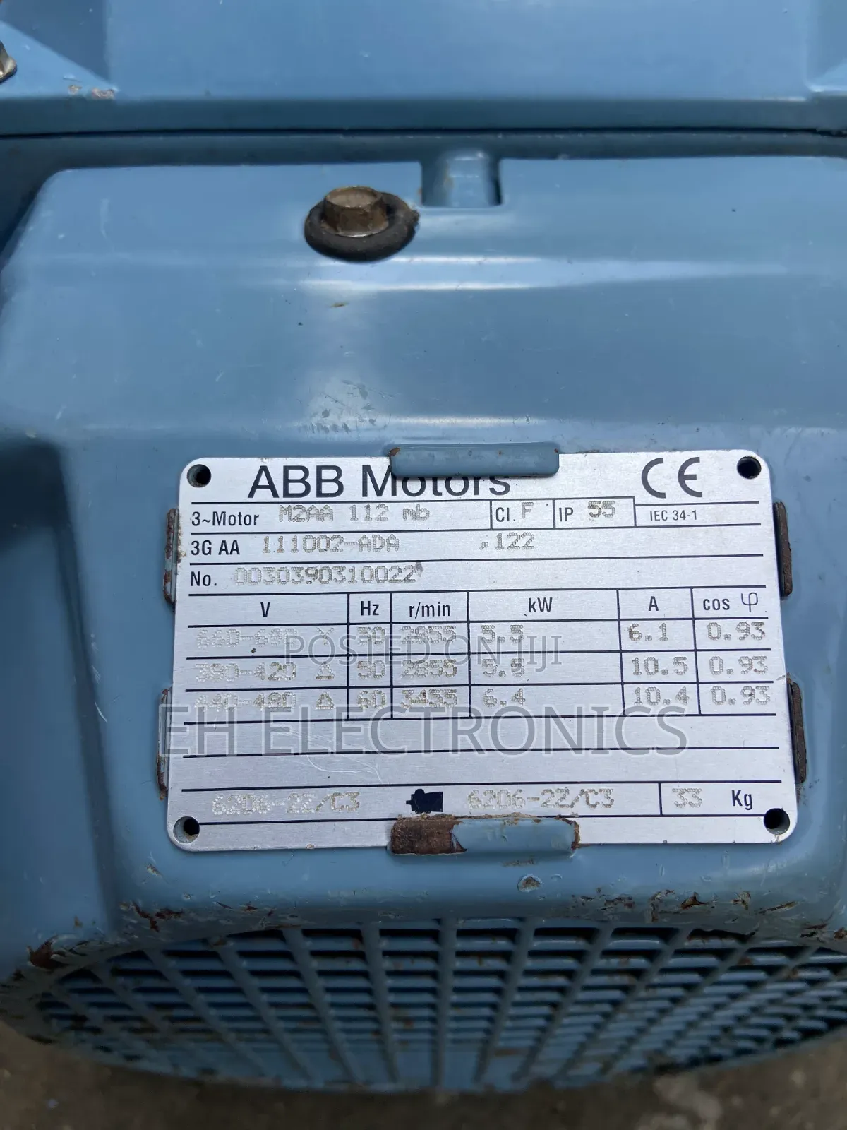 Original Abb 3-Phase Electric Motor – 5.5 Kw / 7.5 Hp (2855 Rpm)