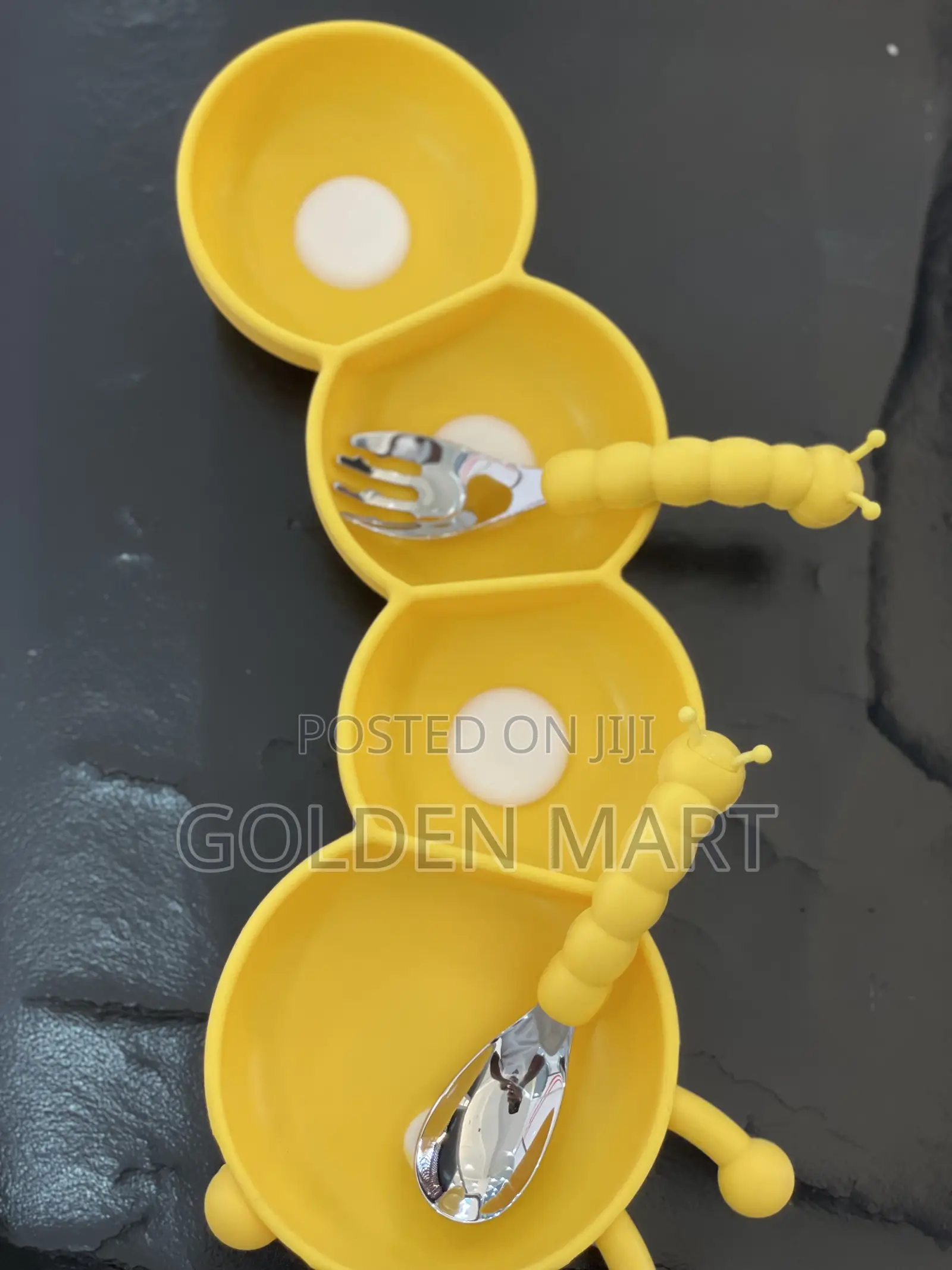 Cute Caterpillar Silicone Baby Feeding Set - 4-Compartment Plate