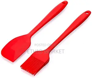 Silicone Cookie Cream Oil Pastry Spatula And Brush Red 2pcs