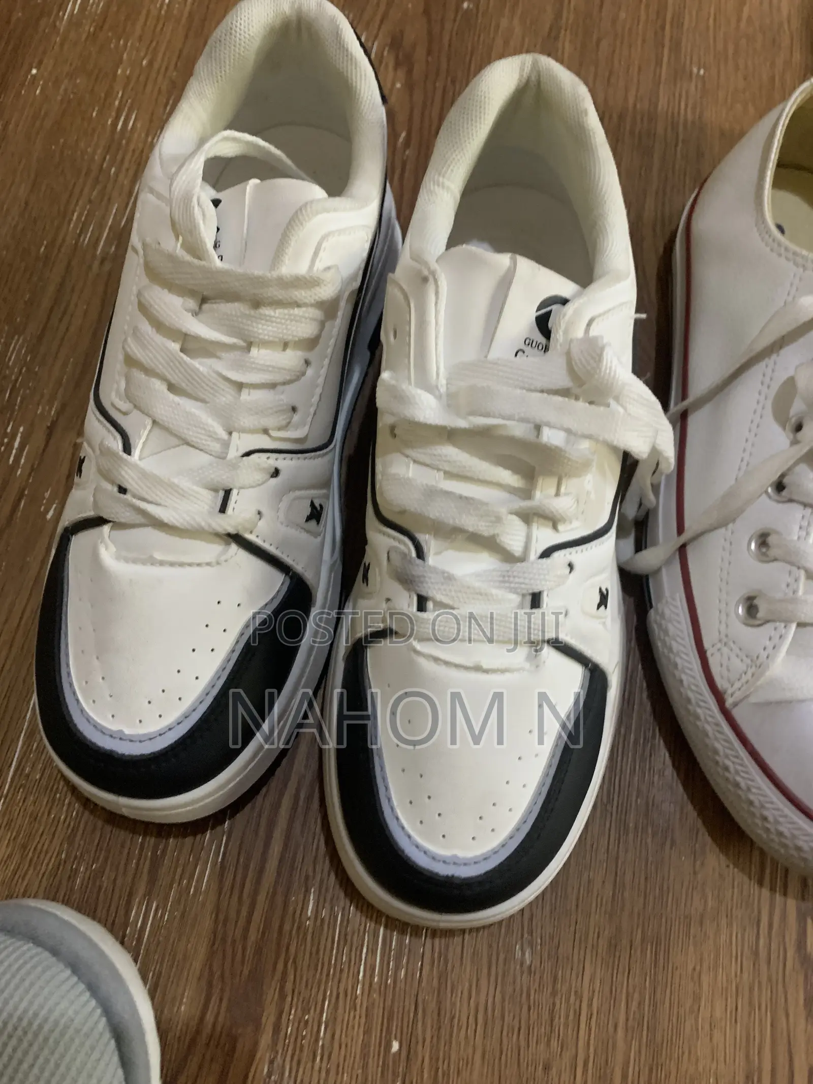 White and Black Low-Top Sneakers