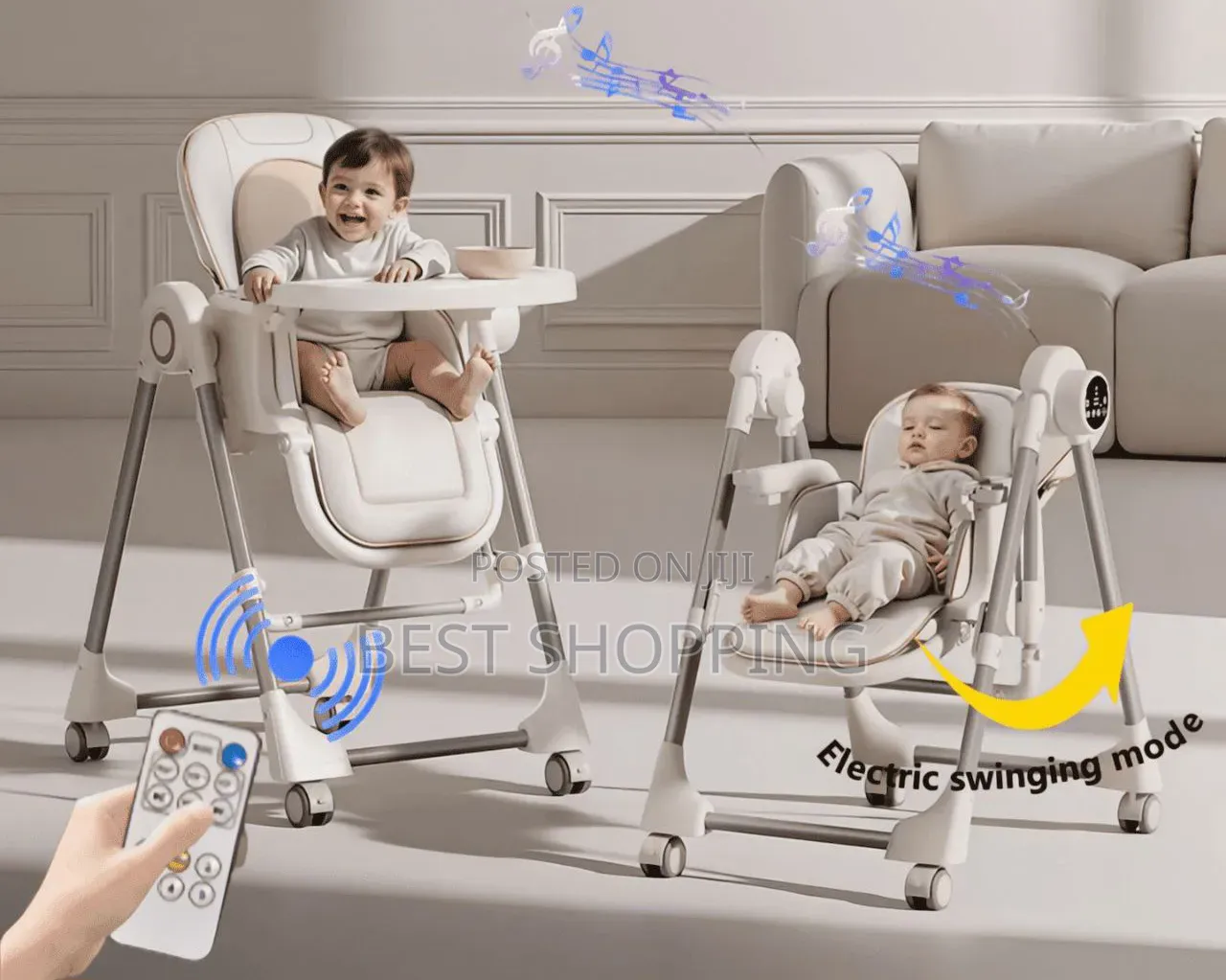 2 in 1 Electric Baby High Chair Swing With Remote Control