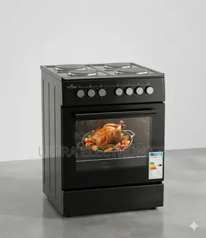 Victory Freestanding Black Electric Oven Cooktop With Four Burners.