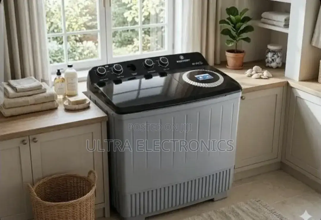 Westpoint 12kg Twin Tub Washing Machine With a Sleek Gray Body and A