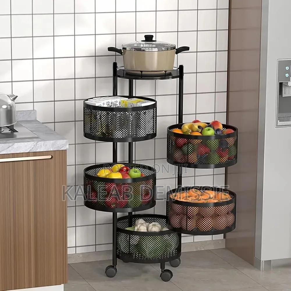 5 Layer Moveable Kitchen Storage Rack የአትክልትና የፍራፍሬ ማስቀመጫ