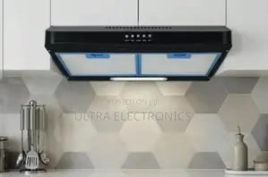Kitchen Saker 60x60cm Modern Slimline Range Hood in Black, Featuring