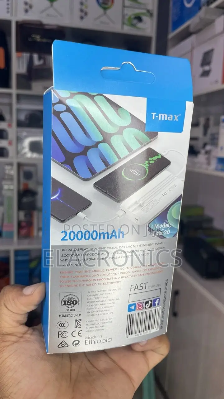20000mah Tmax Power Bank | 22.5w Fast Charge | Type-C iPhone Cables