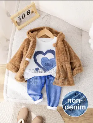 3pcs Set Baby Girl Fluffy Hoodie, Knit Sweater and Pants