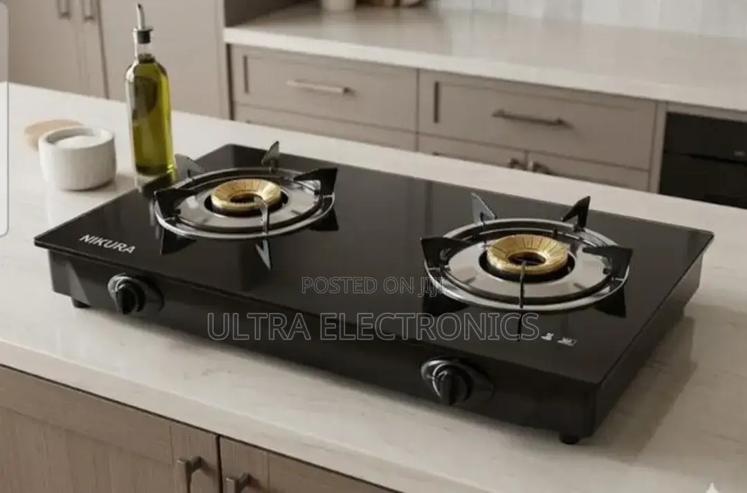 Nikai Tempered Glass Top Gas Stove Features Two Burners