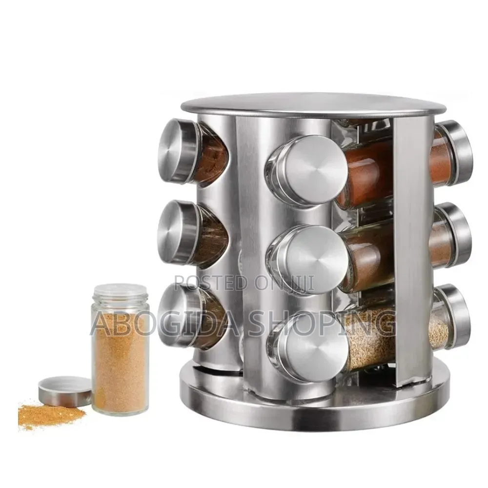 12 Jar Spice Organizer Rack With Rotating Stand