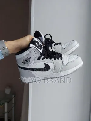 Nike Air Jordan 1 Mid Sneakers Light Smoke Grey, White, and Black