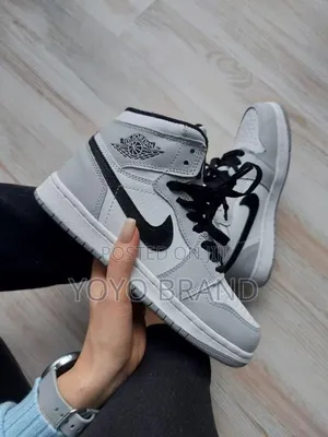 Nike Air Jordan 1 Mid Sneakers Light Smoke Grey, White, and Black