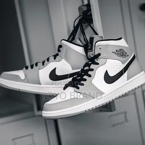 Nike Air Jordan 1 Mid Sneakers Light Smoke Grey, White, and Black