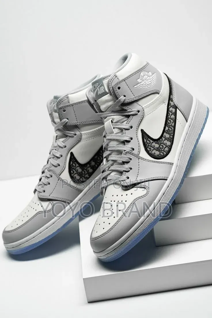 Air Jordan 1 X Dior High Sneaker White and Grey Unisex Boots