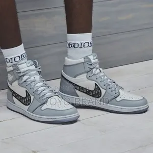 Air Jordan 1 X Dior High Sneaker White and Grey Unisex Boots