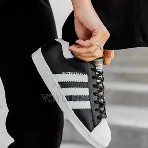 Adidas Superstar Sneakers Classic Black Leather Upper /White Stripes
