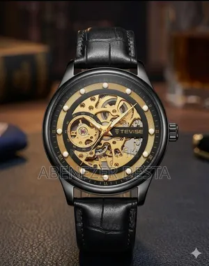 Tevise Automatic Skeleton Watch With A Black Leather Strap L