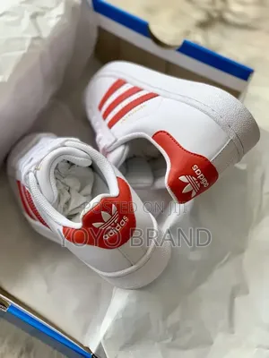 Adidas Superstar Classic White Leather Upper With Bold Red Stripes